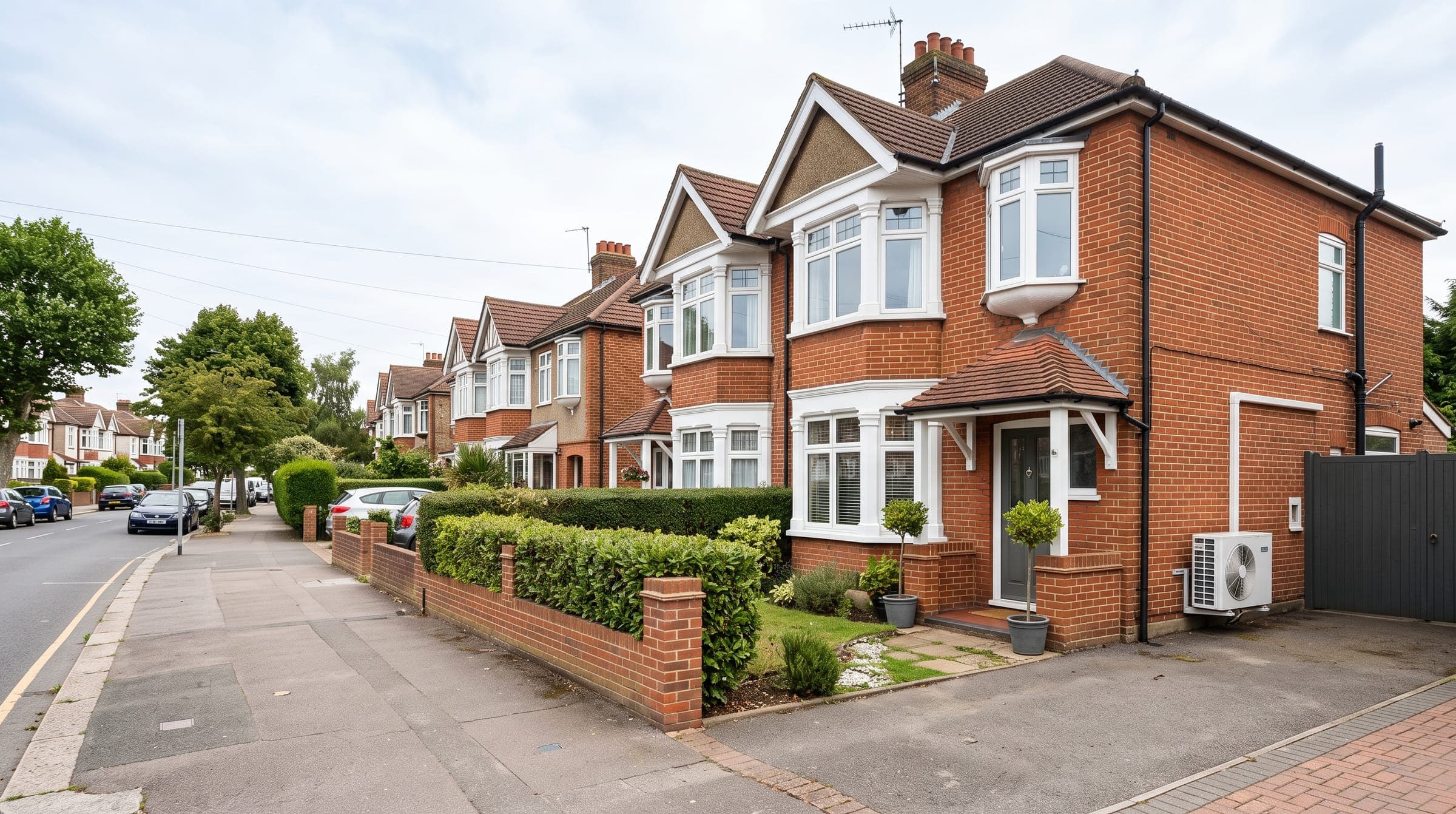 Edwardian semi-detached houses with bay windows on a suburban street in Croydon