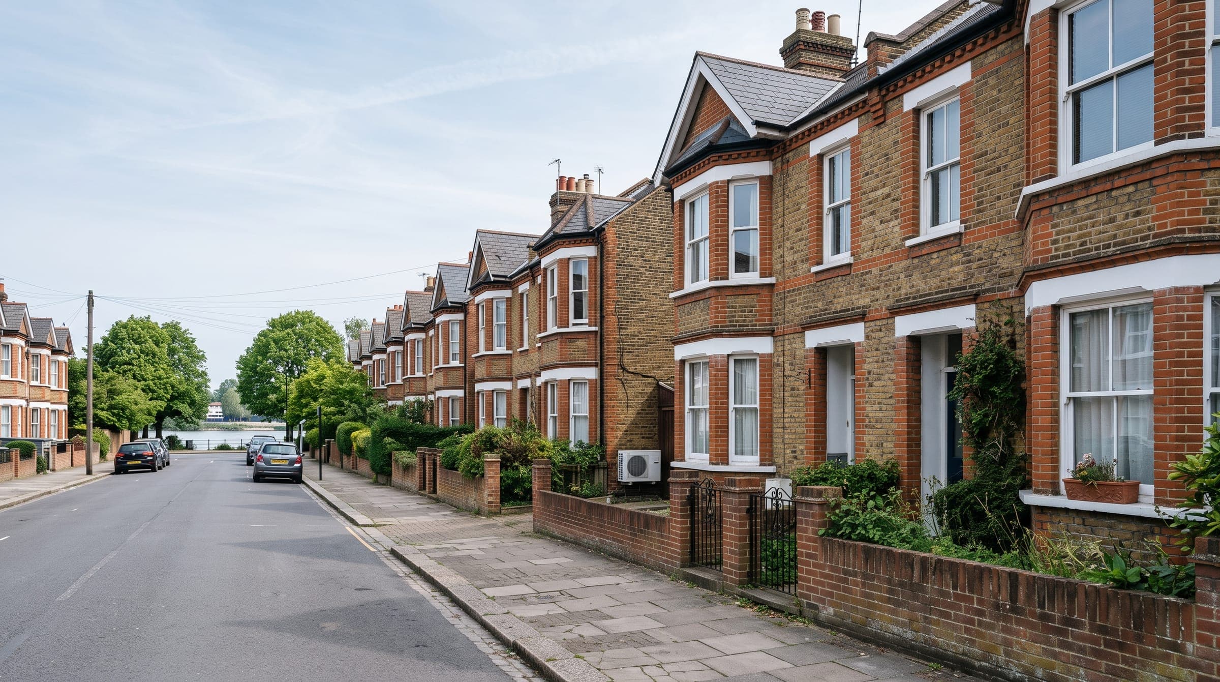 Victorian terraced houses on a quiet street near the River Thames in Kingston upon Thames